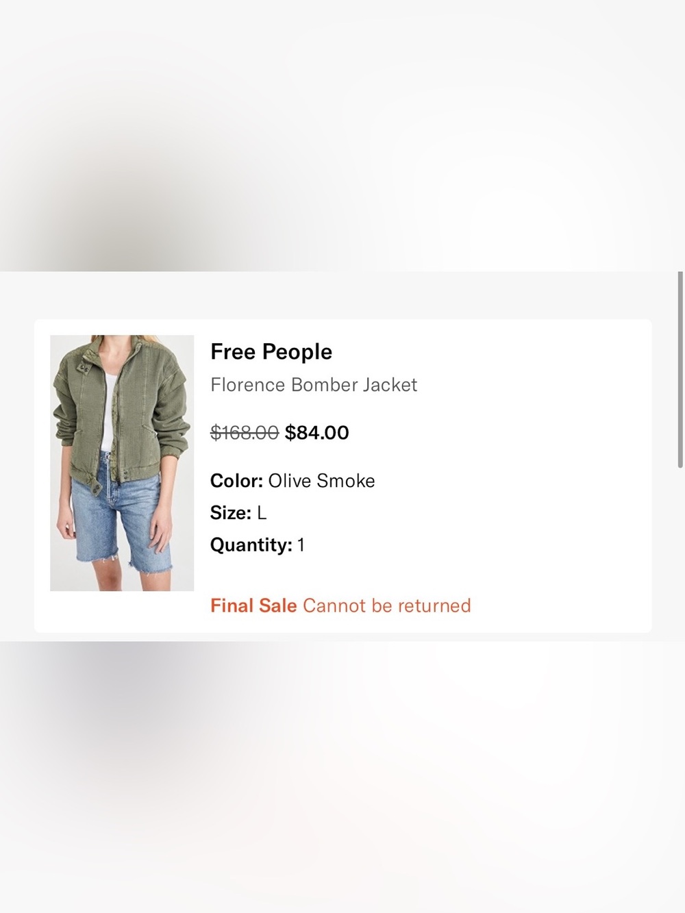 Free People Florence Bomber Jacket - Olive Smoke
